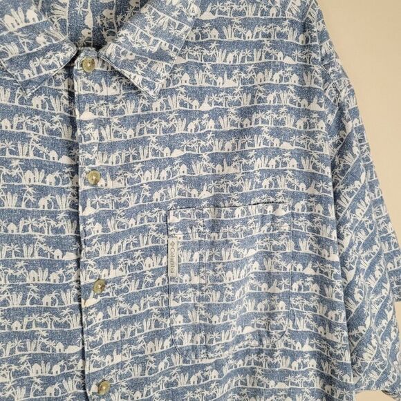 Columbia Size 4XB Hawaiian Beach Palms Cotton Button Up Shirt Short Sleeve Blue - Picture 8 of 14